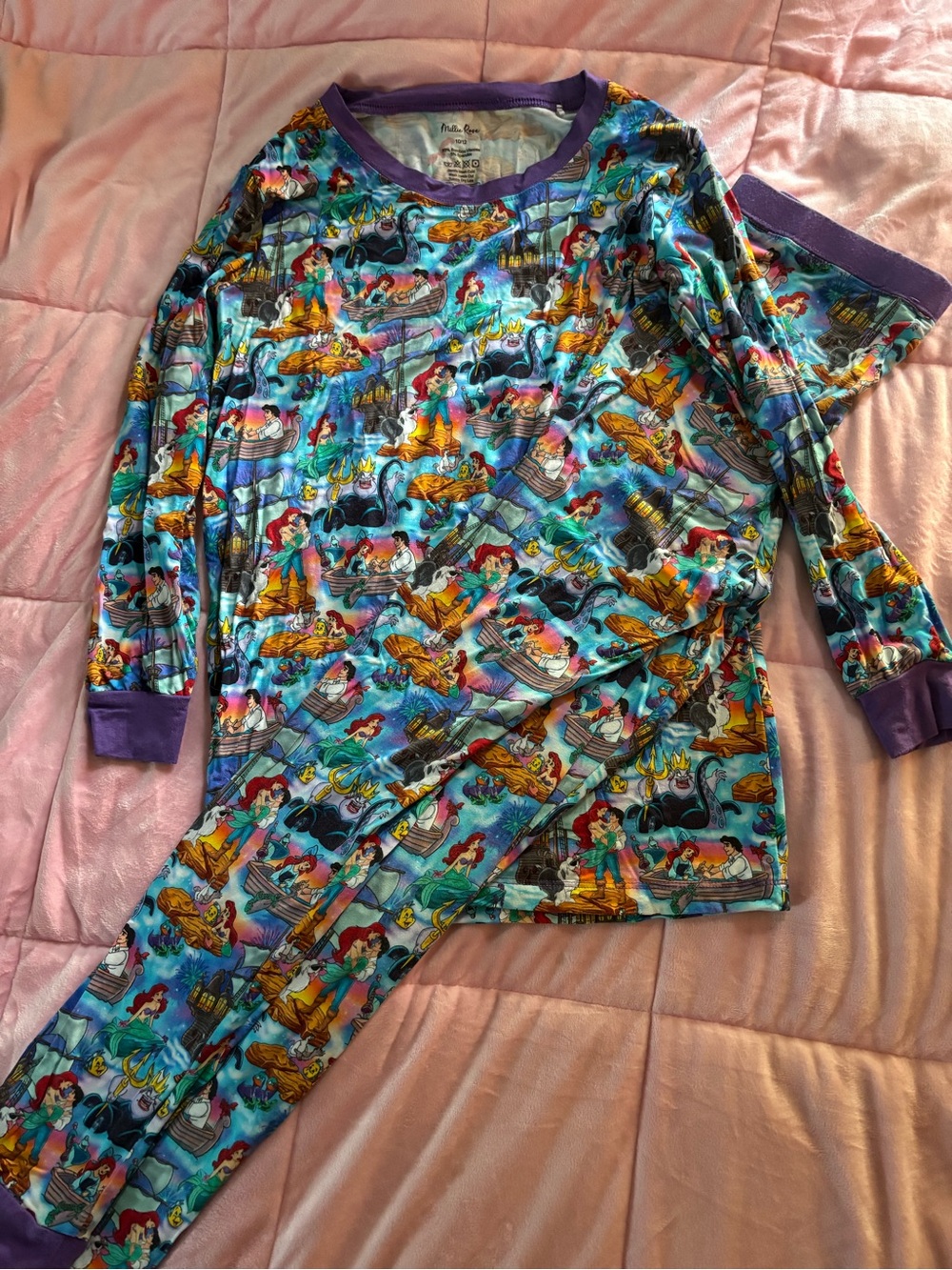 Girls' Blue & Purple Ariel Print Pajama Set